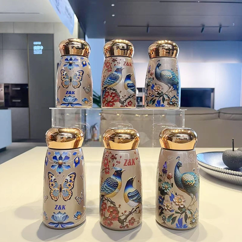 潮牌Z&K口袋蘑菇小巧国风不锈钢温显女士保温杯
