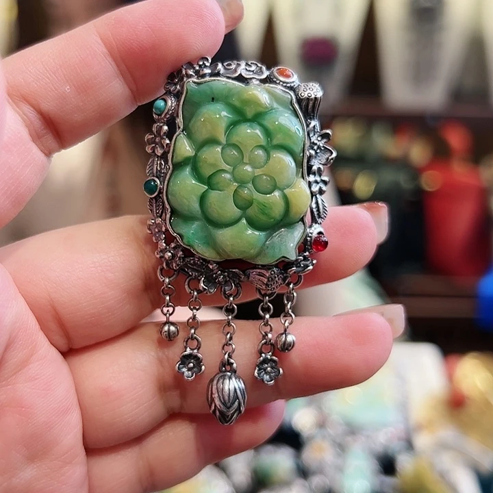 翡翠戒指银S925镶嵌古风