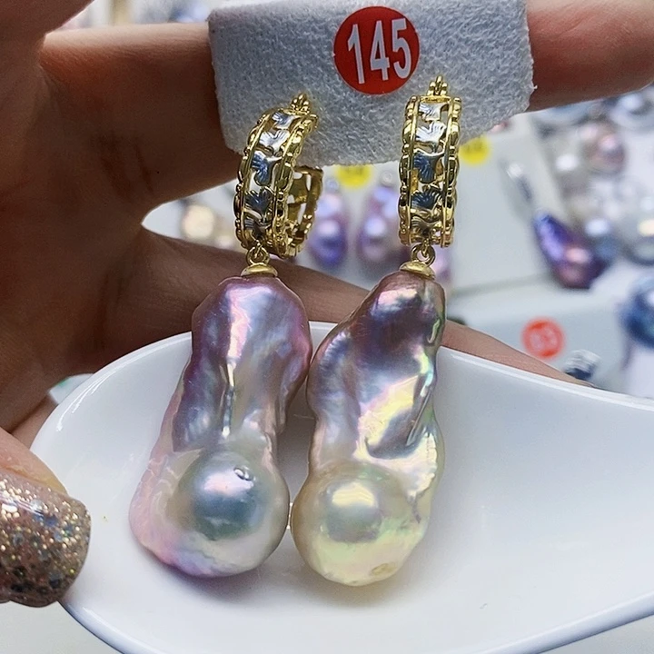 银S925镶嵌耳饰淡水珍珠