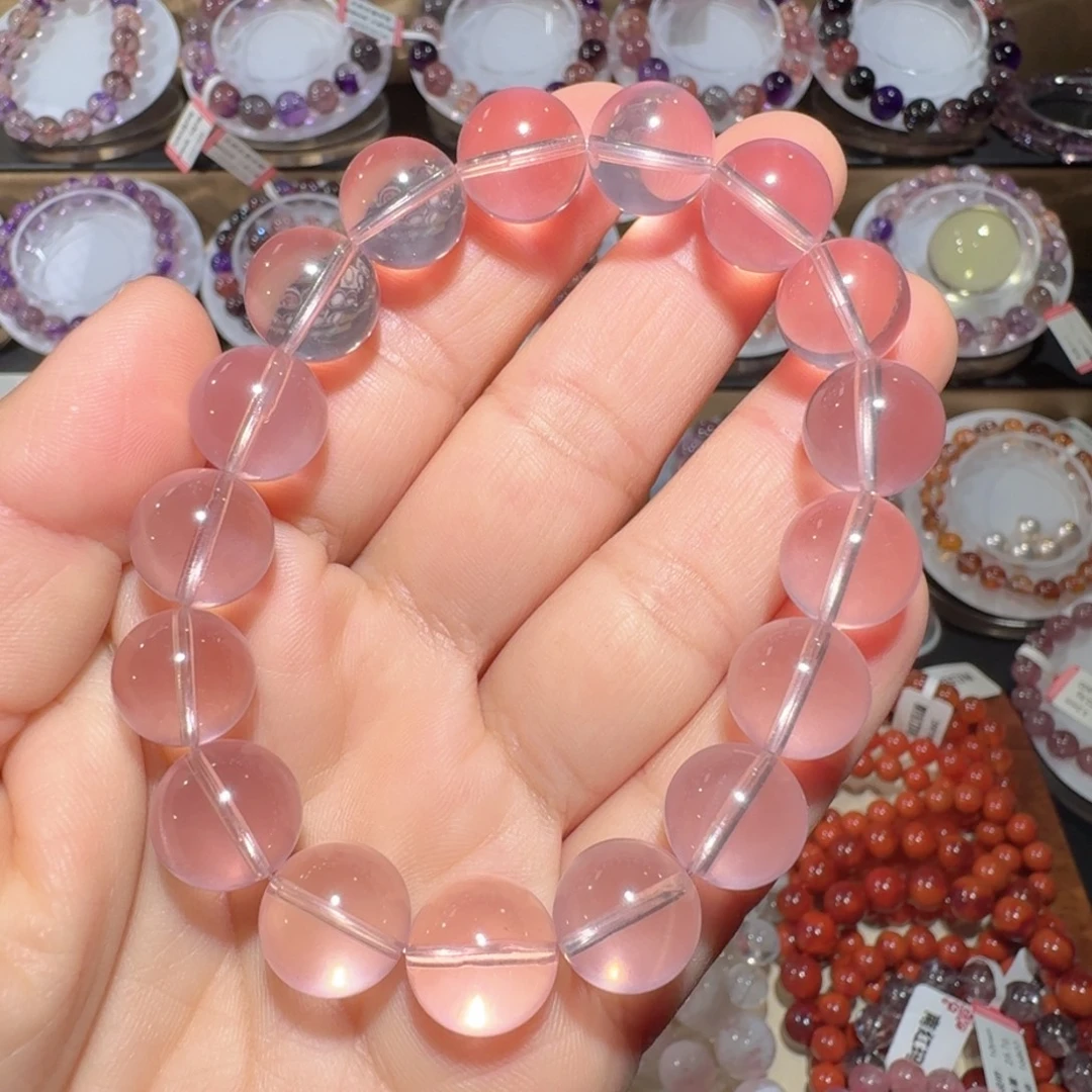 手链芙蓉石未镶嵌12.7mm冰橘粉晶手串六芒星