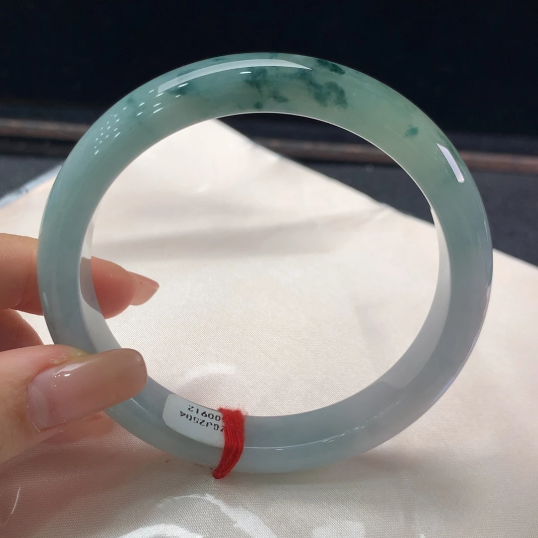 翡翠未镶嵌手镯缅甸A货翡翠 冰飘蓝花62 63