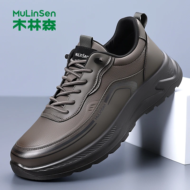 木林森男鞋2025冬季新款软底透气百搭时尚潮流运动皮鞋男休闲鞋男