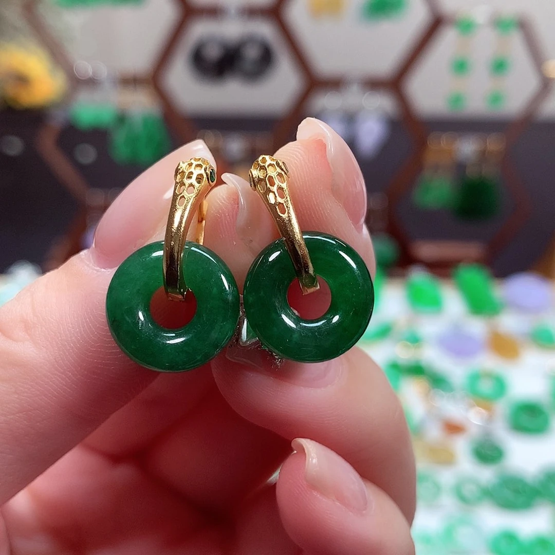 翡翠耳饰银S925镶嵌天然翡翠