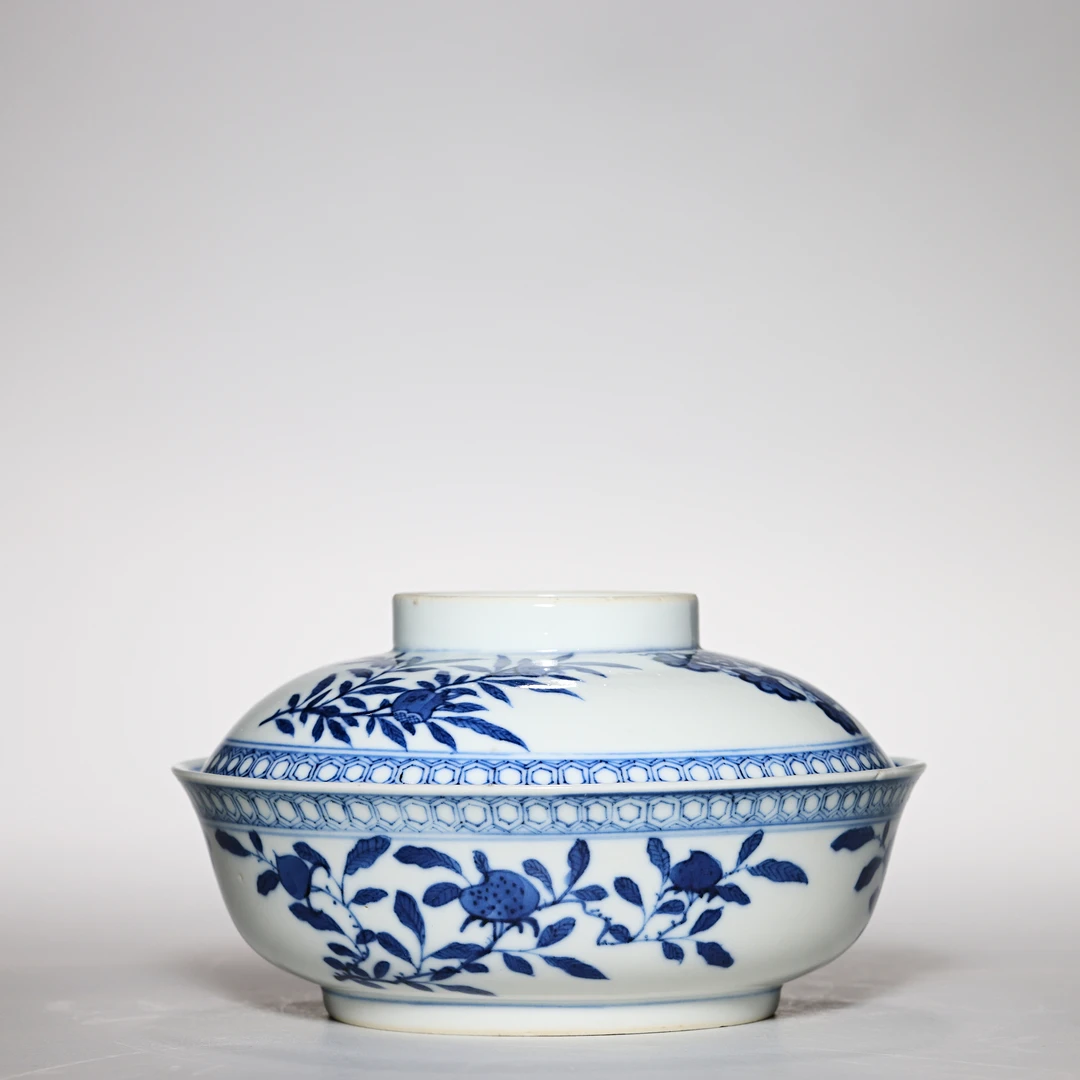 【预展专用】3578清晚期·青花三多纹大盖碗【古董拍卖】