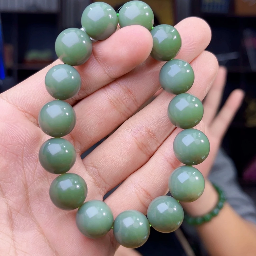 和田玉未镶嵌手串天然和田玉俄罗斯碧玉夹层豆青卡14