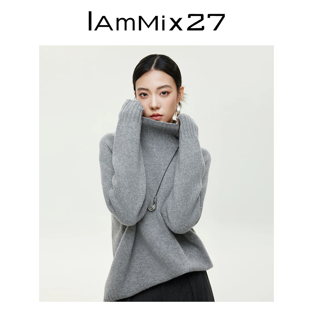 Iammix27秋冬宽松慵懒加厚保暖内搭绵羊毛套头针织毛衫Z5C5016