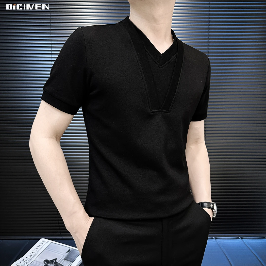 设计感双重领短袖男款T恤夏季休闲假两件高级感男装英伦痞帅上衣