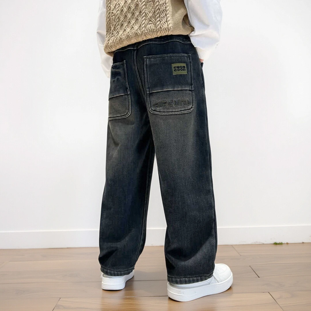 男童牛仔裤子春秋款2025新款秋季中大童儿童秋装长裤男孩休闲阔腿