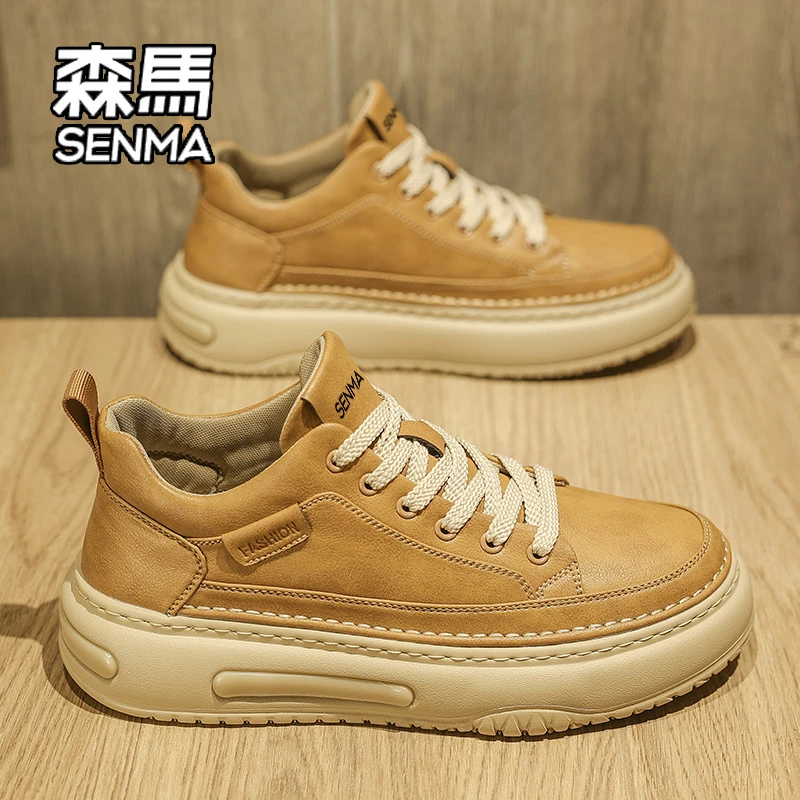 SENMA/森马鞋子男鞋冬季皮面工作休闲鞋男轻便复古低帮运动平板鞋