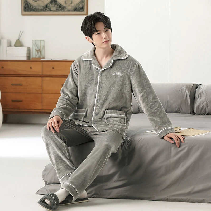 保暖睡衣冬季男款法兰绒加厚加绒2025年新款男士珊瑚绒家居服套装