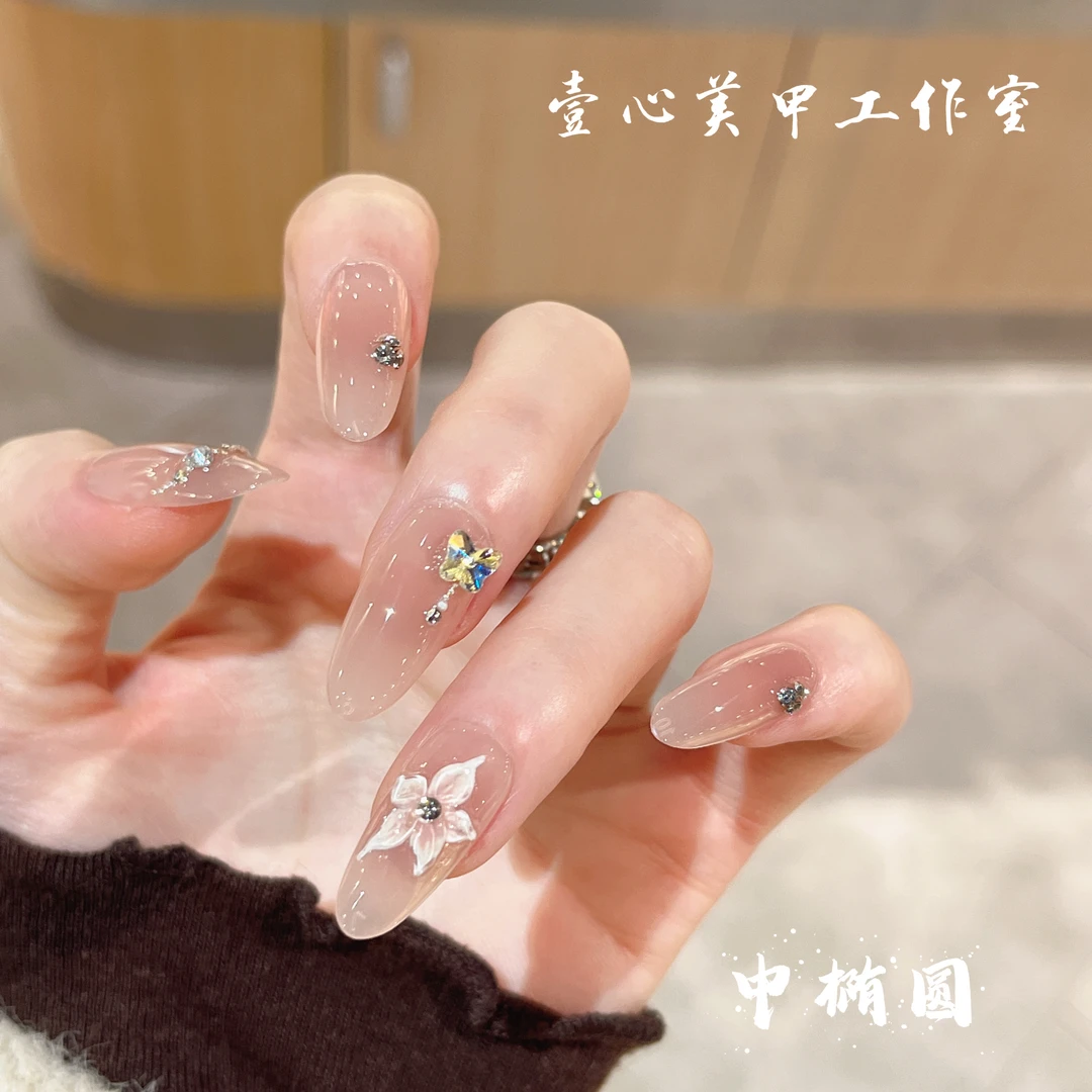 花月半-壹心纯手工穿戴甲 美甲贴片可拆卸假指甲10片装