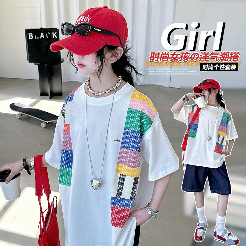 女童夏装2025新款小女孩中大童韩版洋气儿童装百搭潮休闲女孩夏季