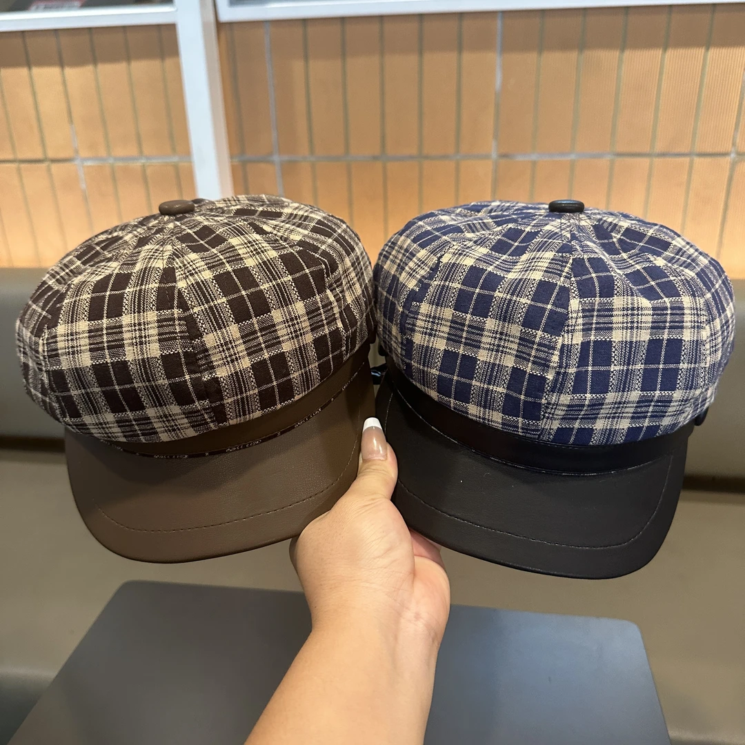 儿童帽子秋冬季保暖防风八角贝雷帽男女宝宝复古格子皮质报童帽潮