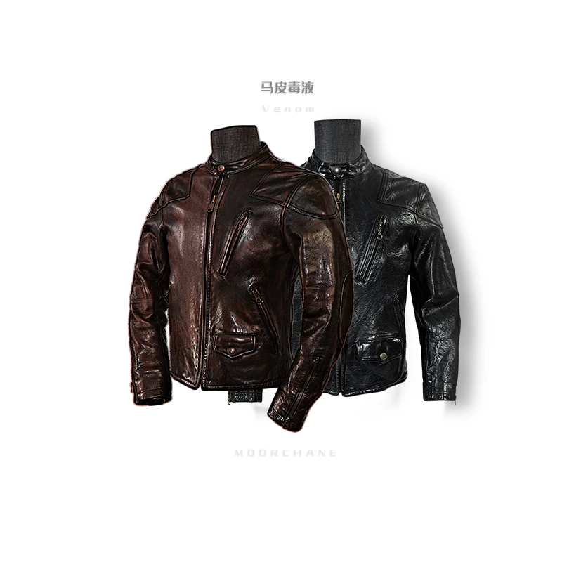 莫臣男装黑毒液马皮立领机车皮衣无涂层美式复古休闲短款MP2204