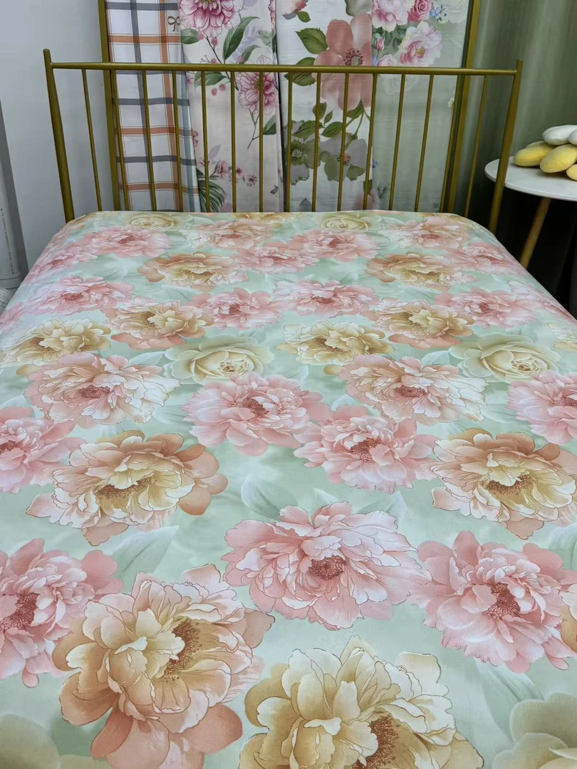 （盛开牡丹）新款老粗布床单230*245cm（±5cm）+枕套三件套