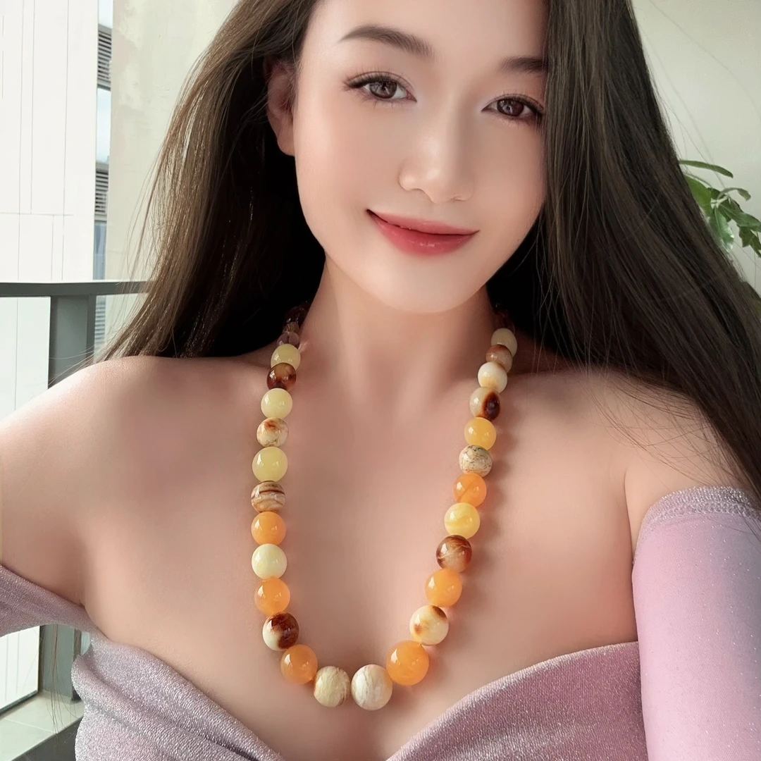 多宝沁色蜜蜡焦皮料水晶塔链