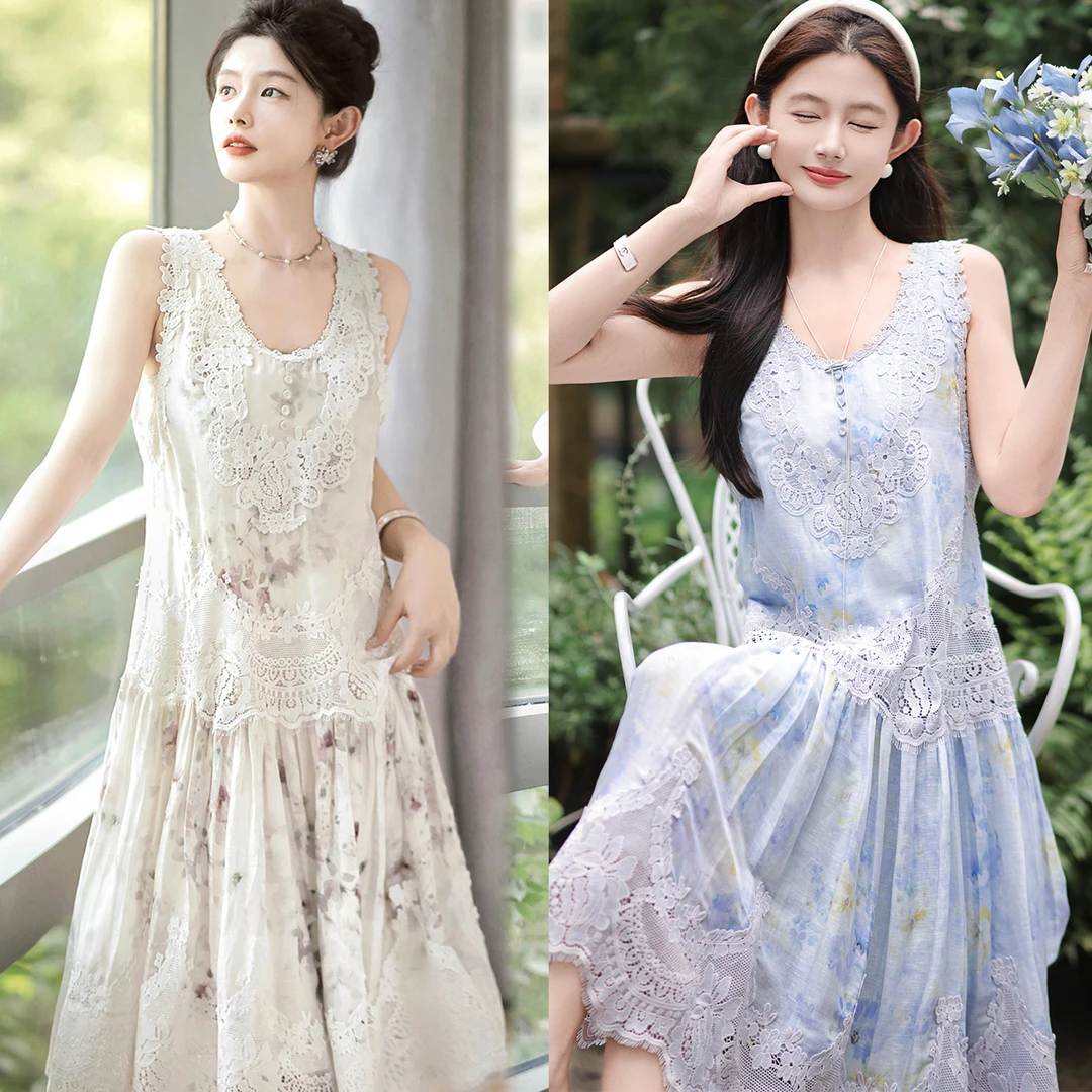 【赵大喜】现货！爱丽丝仙境.连衣裙｜真,丝亚.麻连衣裙2025无袖优雅