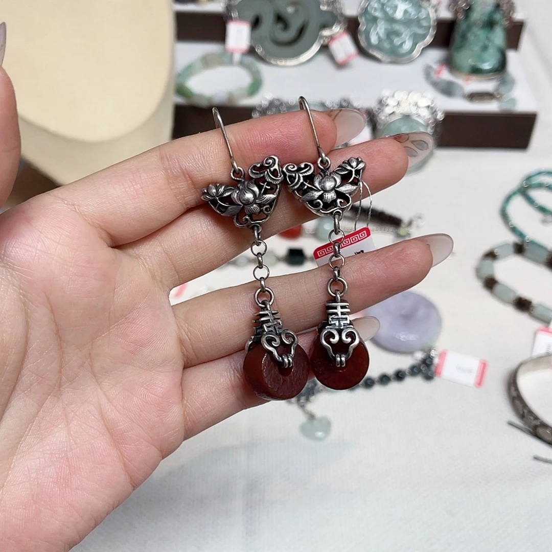 足银皮质999足银錾刻耳环