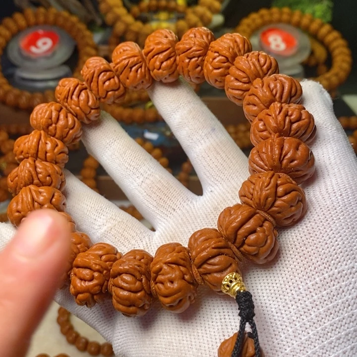 直***点桃核手串秦岭龙纹桃核