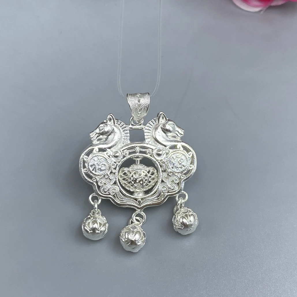 吊坠足银 侗石記 拉丝工艺  马到成功元宝 转运锁吊坠