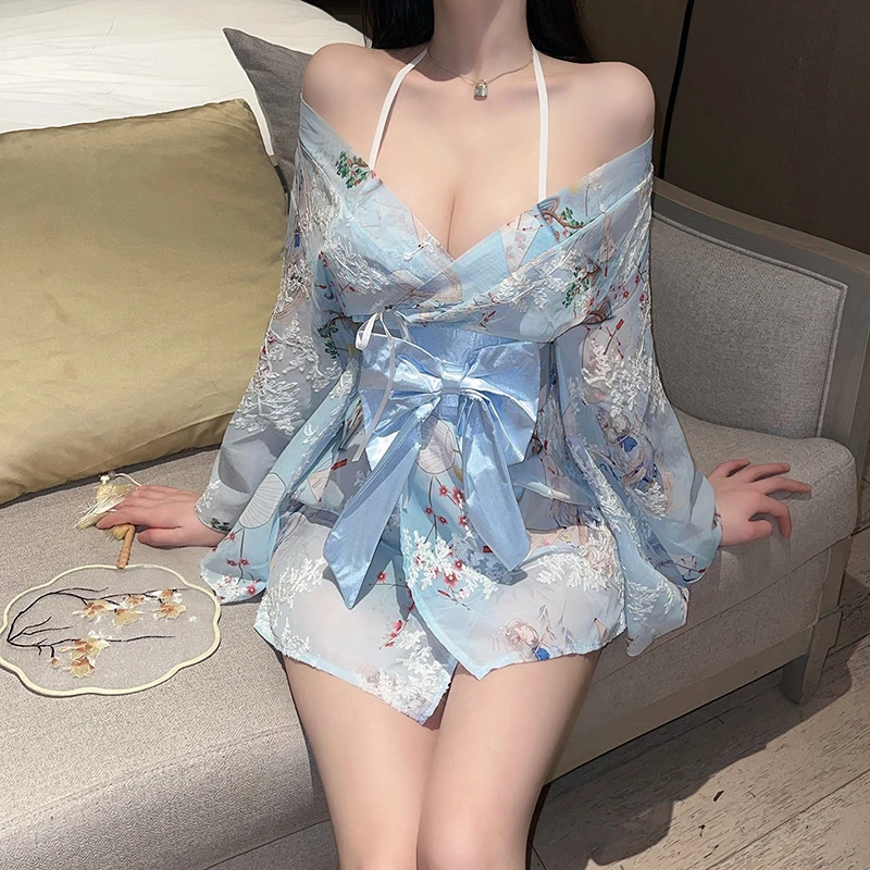 大码日本日系禁欲系和服套装碎花布丁战袍拍照人妻感和服拍照裙子