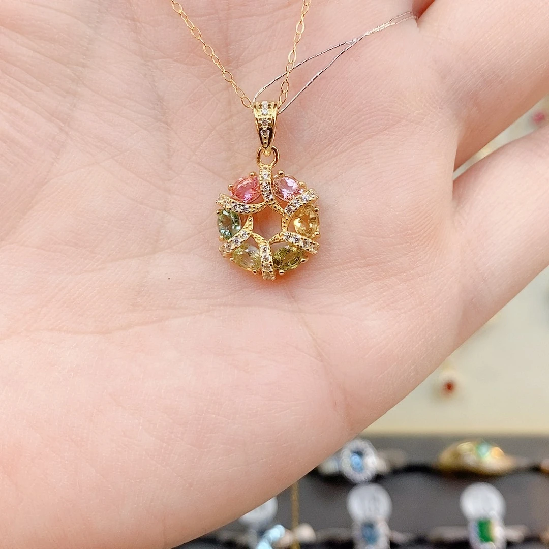 碧玺吊坠(赠链)银S925镶嵌