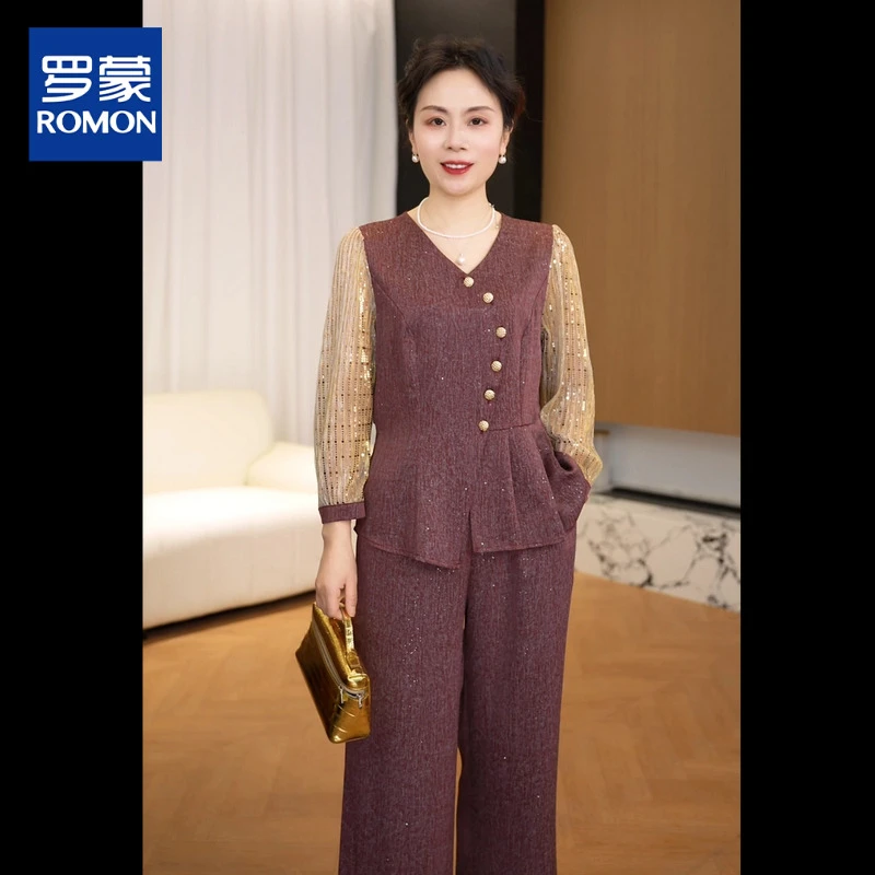 2025新款妈妈装春装时尚套装洋气中年女装宽松两件套显瘦上衣裤子