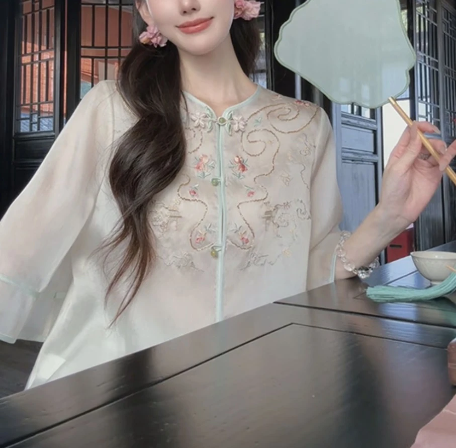 【临溪曲】原创新中式重工绣花外套+缎面半裙套装