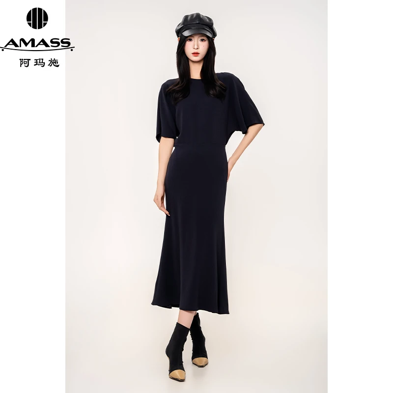 AMASS/阿玛施夏季新款气质优雅法式轻奢收腰短袖连衣裙女 5500496