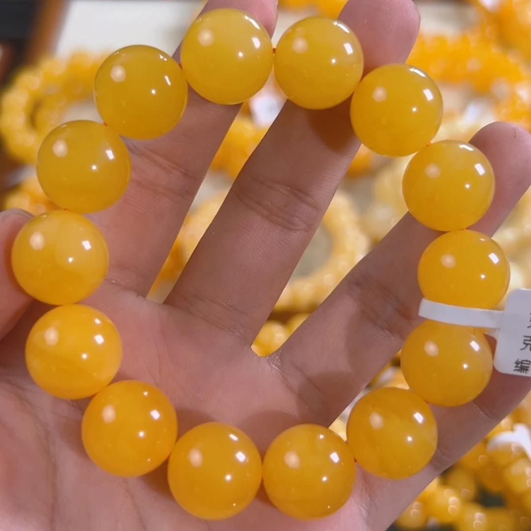 琥珀未镶嵌手链28.5g焦皮同料圆珠15mm ting