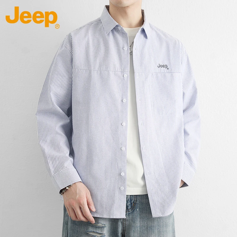 Jeep吉普日系条纹衬衫男士2025春秋季新款高级感休闲百搭衬衣外套