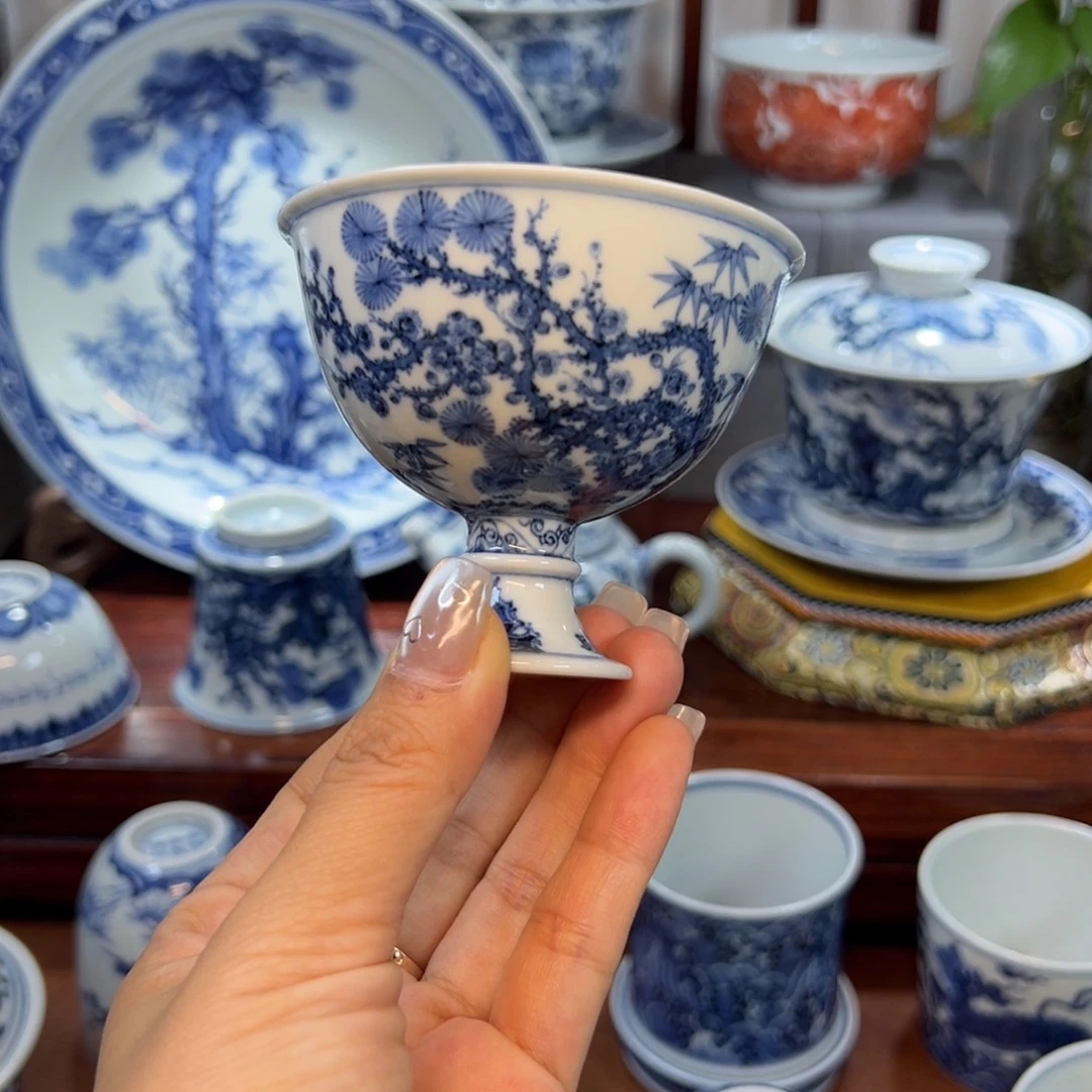 。***B凭阑亭松竹梅高足杯