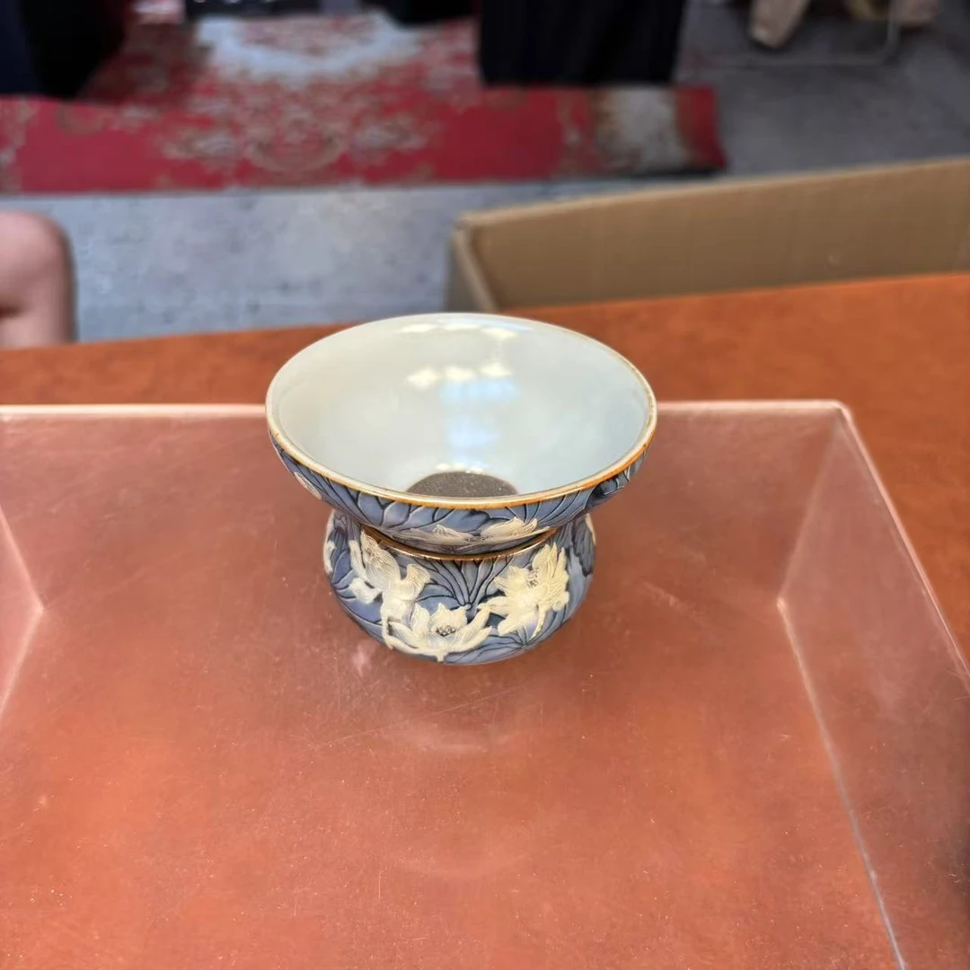 秋香茶具 掐丝银蓝彩荷花茶漏过滤桌面茶具摆件-6061