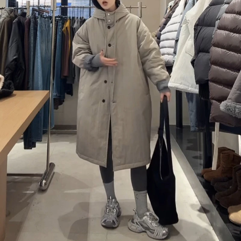 2025新款小众洋气连帽拼接纯色长袖棉服女时尚潮流减龄气质显瘦衣