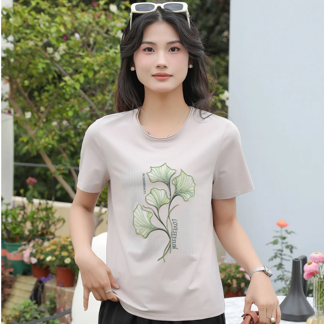 怡特美【小幸运】夏季兰精莫代尔+棉 工艺刺绣 抗菌短袖t恤259801