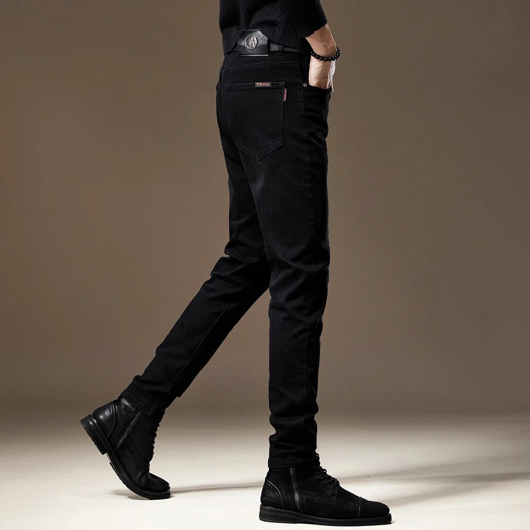 【JJ】弹力修身黑色男士牛仔裤秋季潮牌小脚男款休闲显瘦百搭裤子