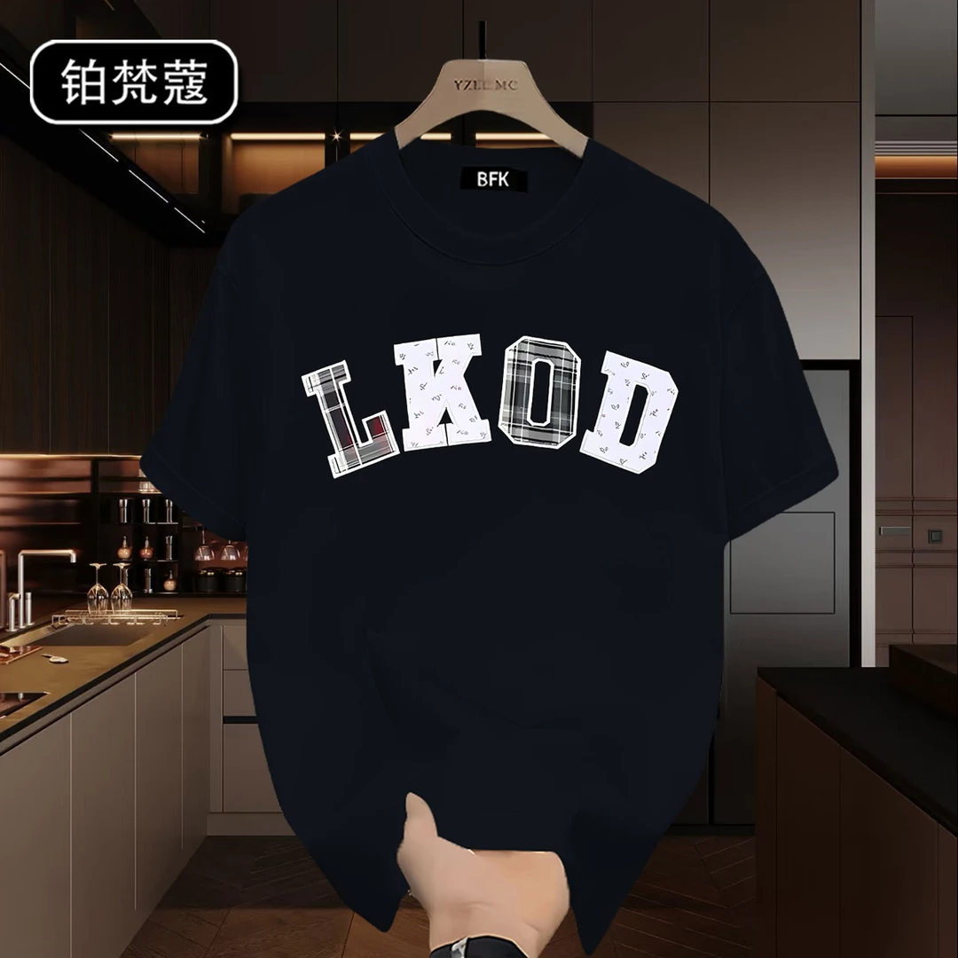 铂梵蔻纯棉宽松夏季印花大码短袖男士美式痞帅潮休闲圆领T恤上衣