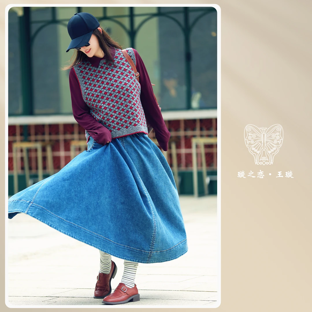 璇之恋·王璇  菱形格红色背心  绵羊毛100%复古