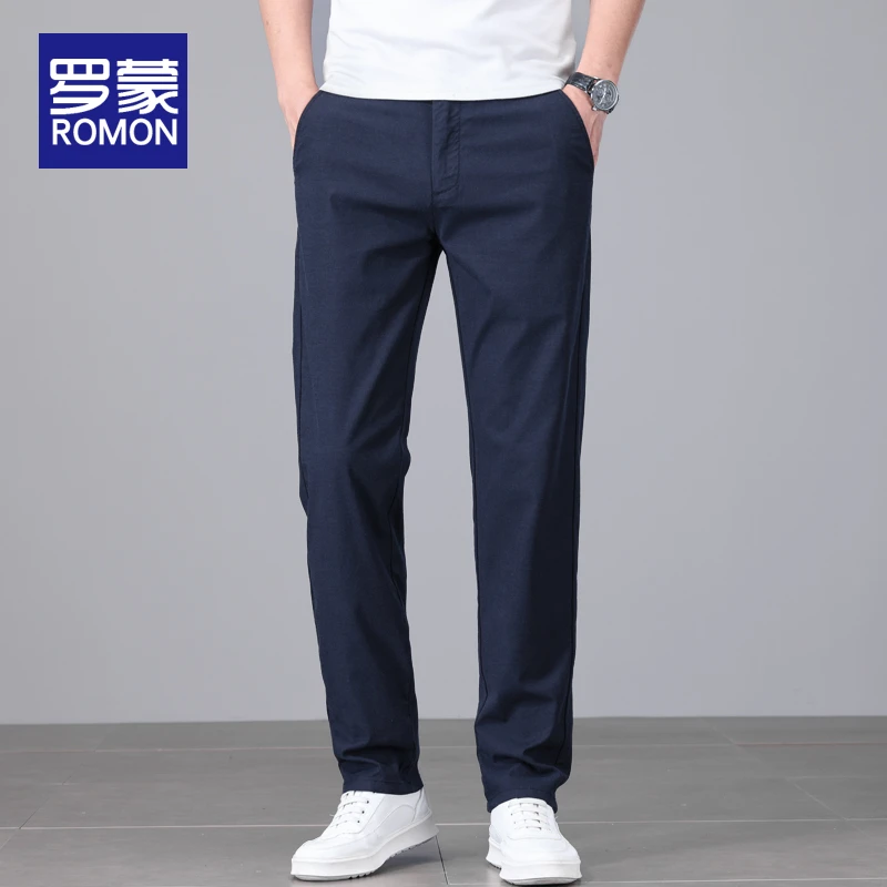 罗蒙亚麻冰丝裤男款2025新款夏季薄款高档男士透气直筒休闲裤子男