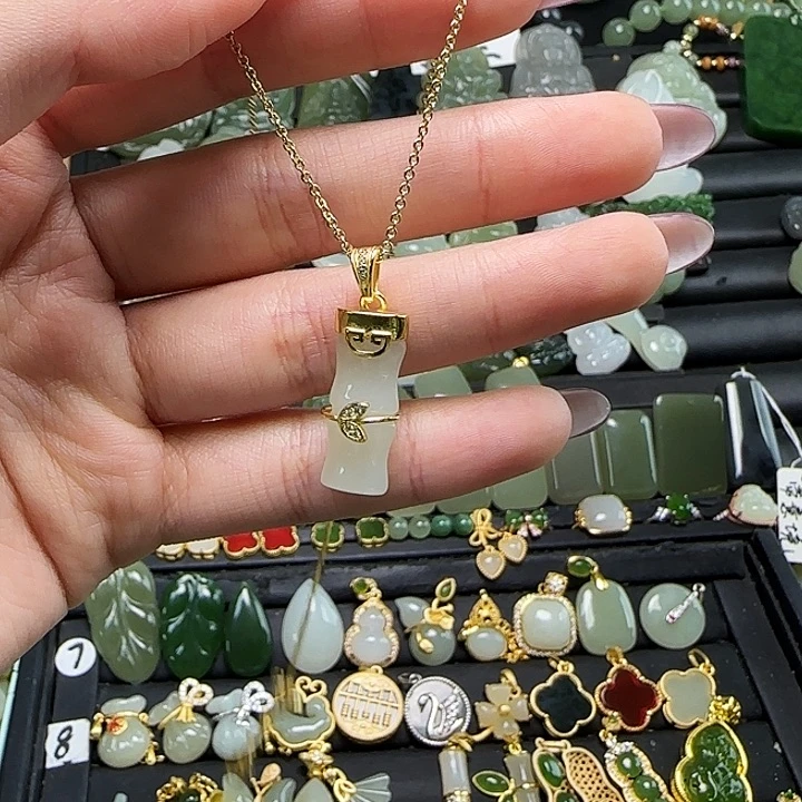 颈饰银S925镶嵌和田玉送链子送绳