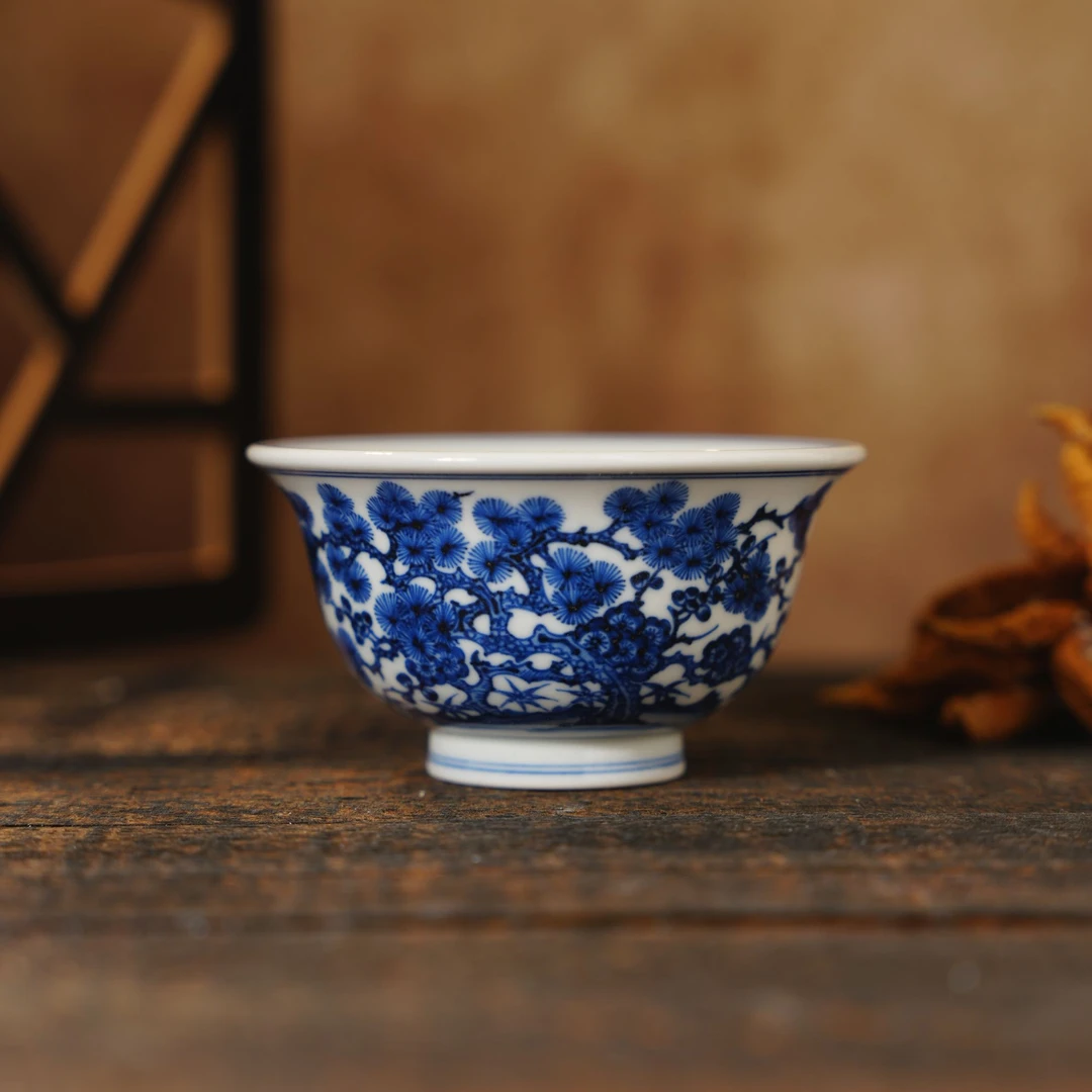片云晚谷纯手工青花松竹梅大压手杯