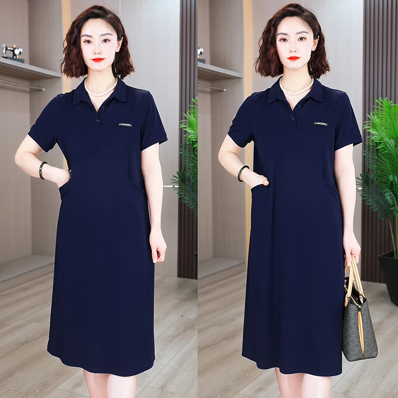 恩狐夏季新款时尚连衣裙薄款洋气减龄中长款宽松休闲夏装连衣裙