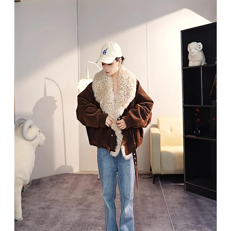 【小鱼专属】2025新款短时尚鹅绒服牛仔冬季托卡皮毛一体领派克服