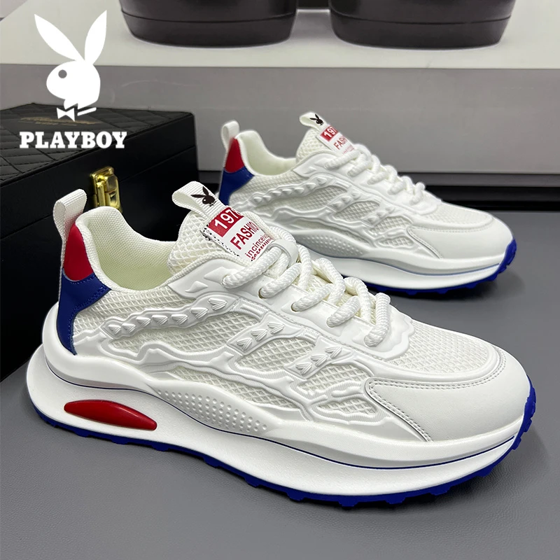 花花公子男鞋新款2025夏季透气网面跑步运动鞋男士百搭休闲小白鞋