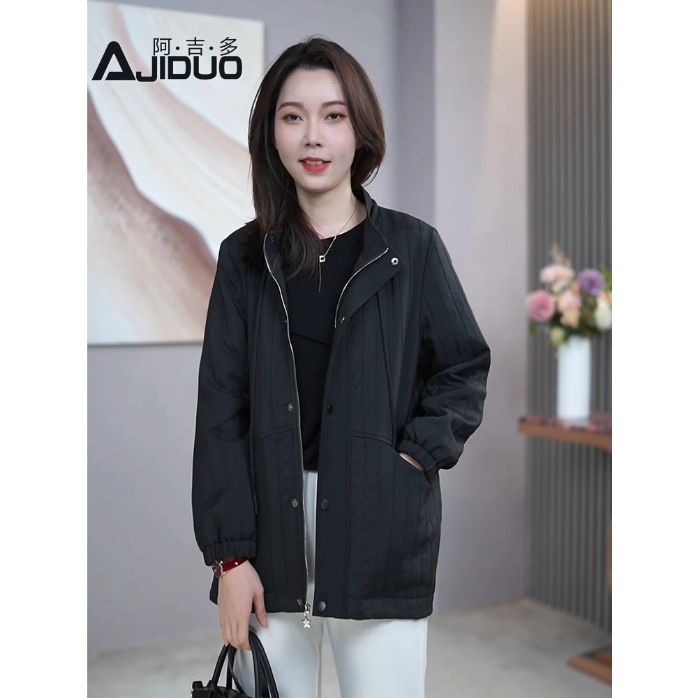 早春新款大码百搭显瘦短外套女时尚减龄中年女装宽松黑色开衫外套