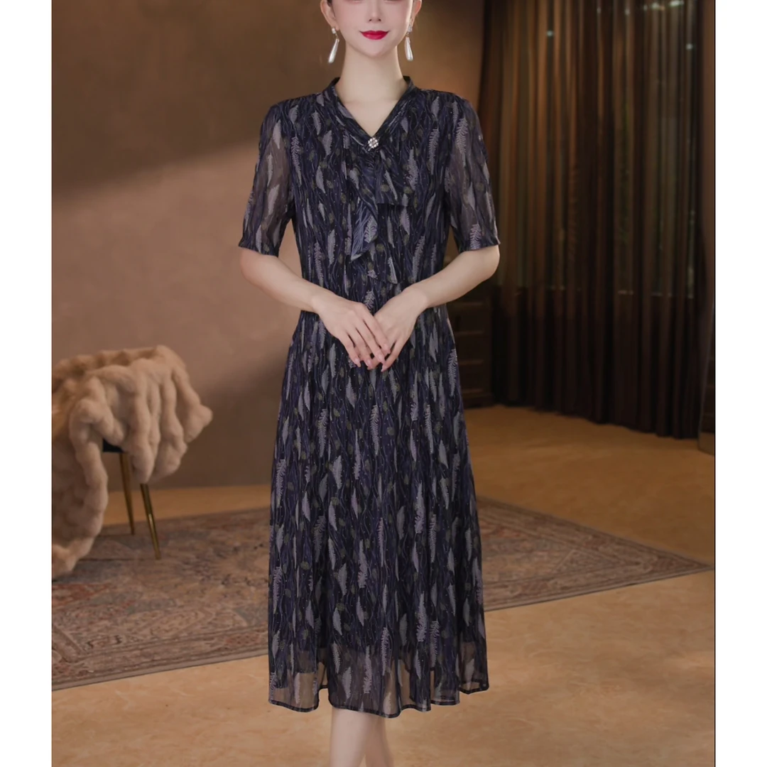 【香妮芬】83277进口纱碎花高弹女装连衣裙显瘦新款气质夏季法式