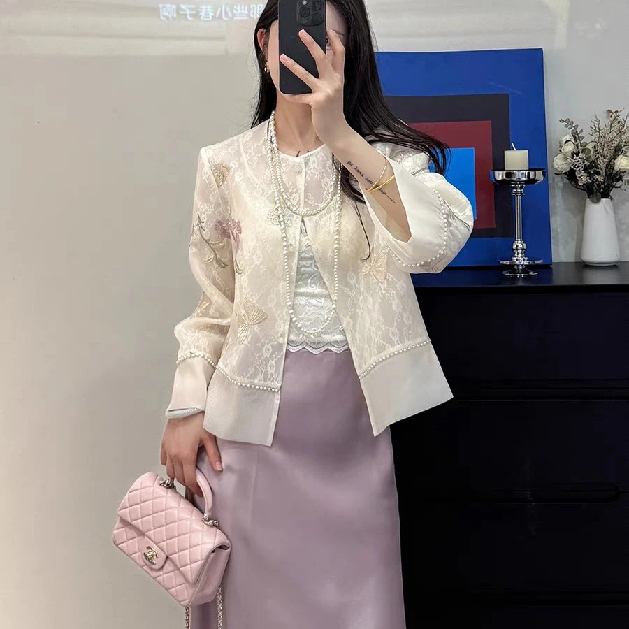 99S80新中式小香风盘扣提花重工刺绣宽松短款外套