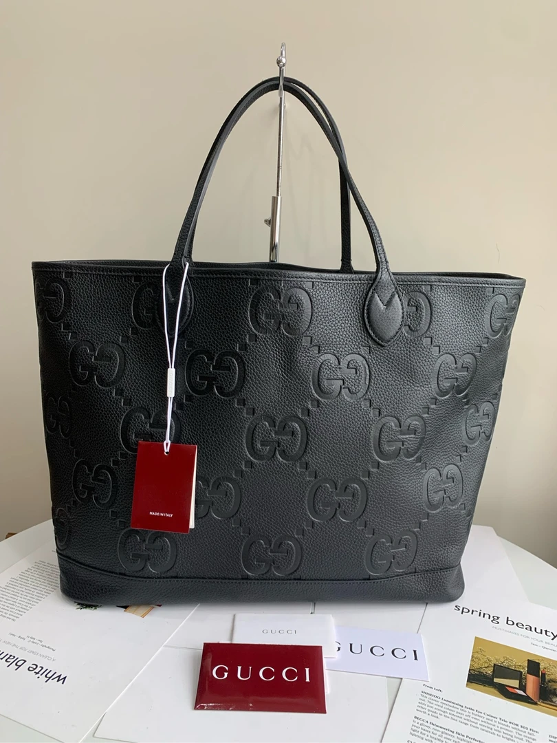 未使用 GUCCI/古驰 黑色双G全皮印花大号托特包