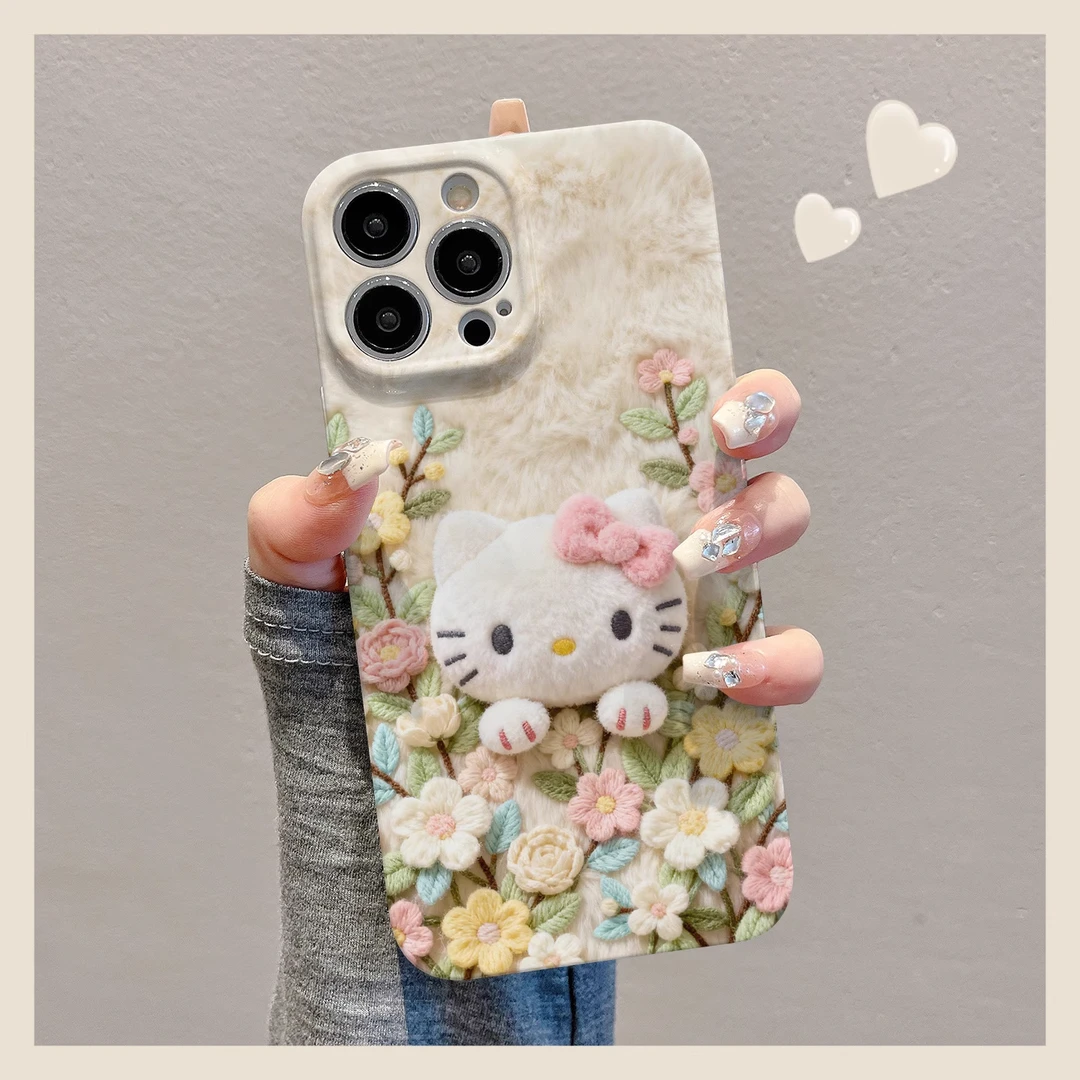 手绘花朵KT猫适用苹果17/16菲林手机壳华为创意vivo小米15新款opp