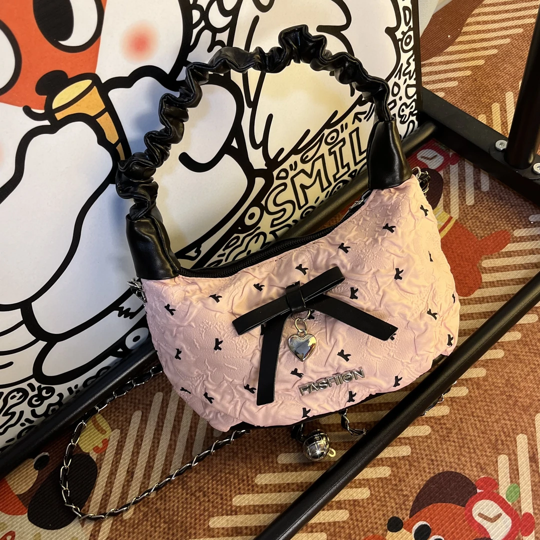 喵喵仙贝小众女包粉色黑蝴蝶结-B058